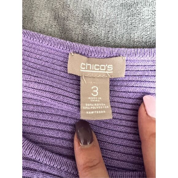 Chico's Sweater Womens Size 3 XL Purple Tunic Ribbed Knit 3/4 Dolman Sleeve - Picture 3 of 9